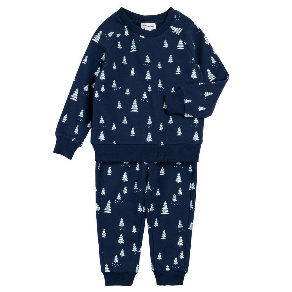 NEW MILES THE LABEL kid's snowy pine print jogger set in blue